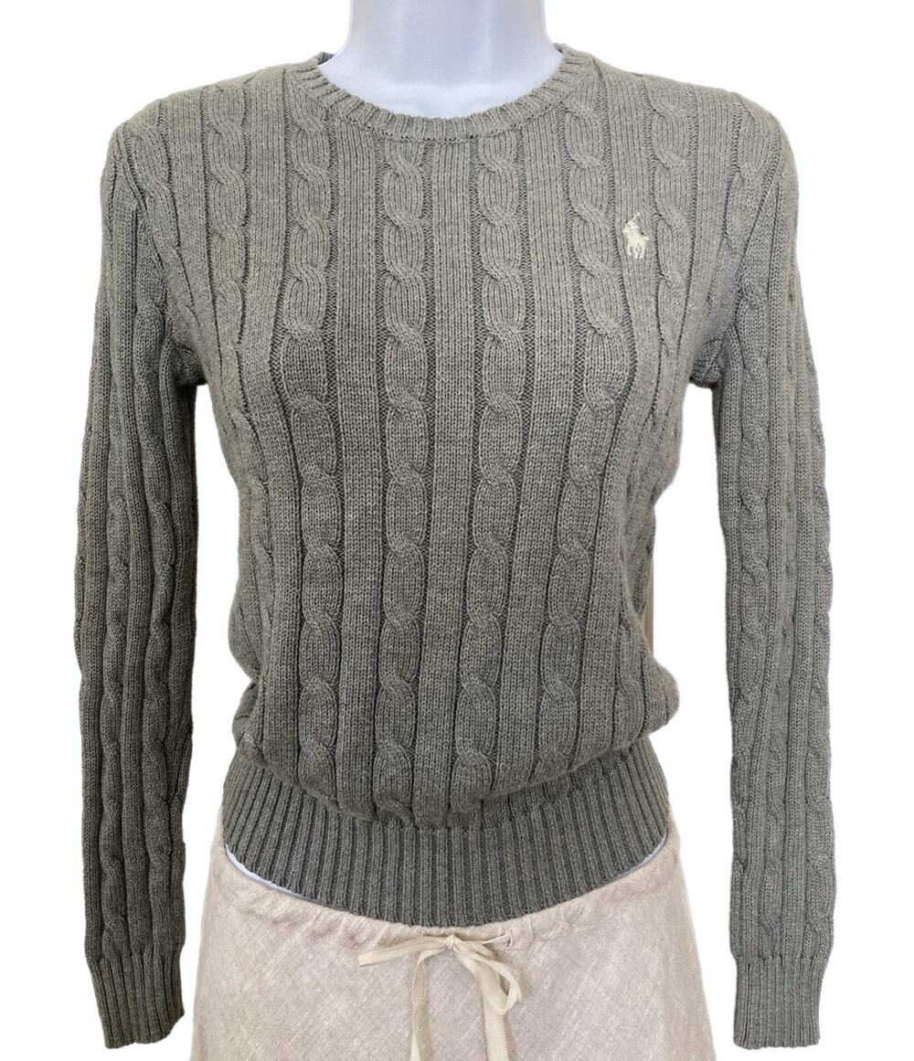 Polo Ralph Lauren Gray Cotton Cable Knit Sweater Classic Preppy Sweater Size XS